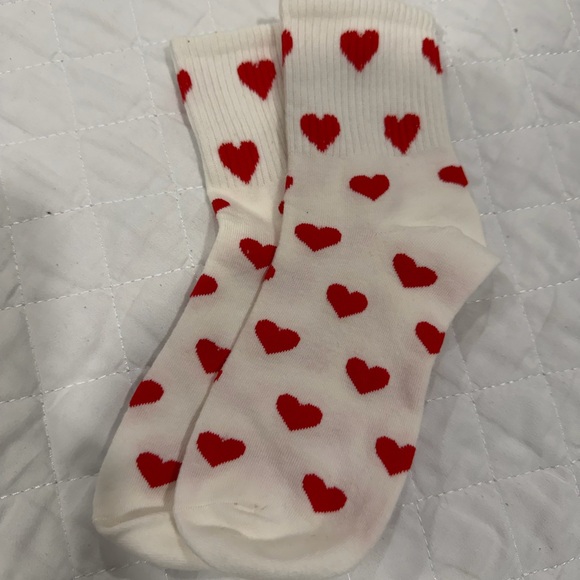 Other - Heart Patterned Socks - Red and White